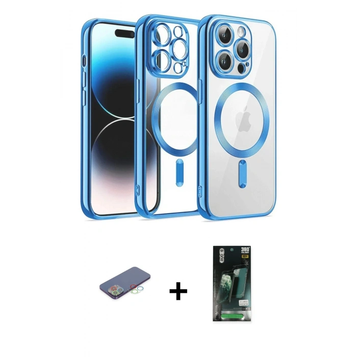 MARSİLYAN™- iPhone 13 Pro Max Kılıf Nova Işık Özel Seri - Şeffaf 360 Full Body Arka Koruyucu + Renkli Kamera Lens Koruma Cam - MI