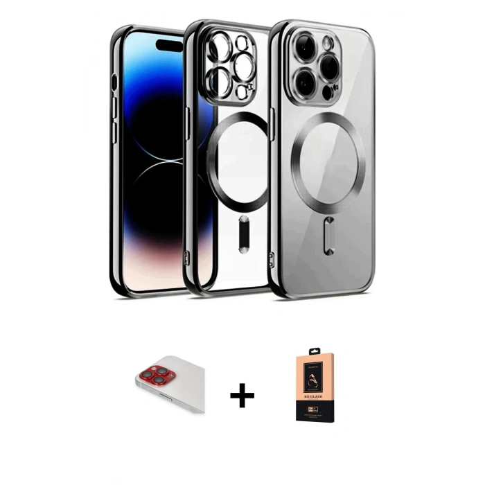 MARSİLYAN™- iPhone 13 Pro Max Kılıf Nova Işık Özel Seri - Şeffaf Maxco Cam Ekran Koruyucu + Pers Alüminyum Kamera Lens - KI