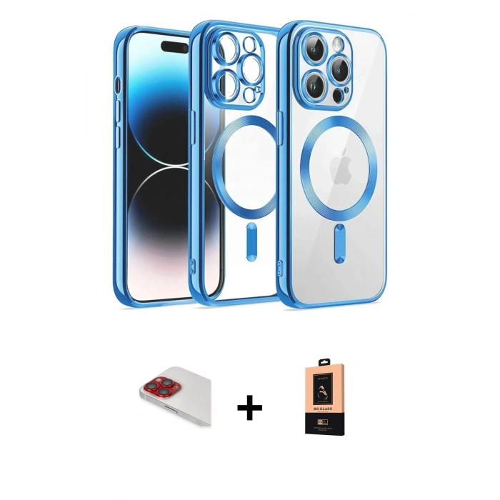 MARSİLYAN™- iPhone 13 Pro Max Kılıf Nova Işık Özel Seri - Şeffaf Maxco Cam Ekran Koruyucu + Pers Alüminyum Kamera Lens - KI