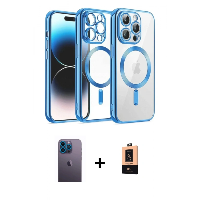 MARSİLYAN™- iPhone 13 Pro Max Kılıf Nova Işık Özel Seri - Şeffaf Maxco Cam Ekran Koruyucu + Neon Fosforlu Kamera Lens - MI