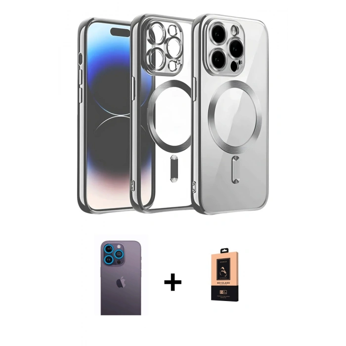 MARSİLYAN™- iPhone 13 Pro Max Kılıf Nova Işık Özel Seri - Şeffaf Maxco Cam Ekran Koruyucu + Neon Fosforlu Kamera Lens - MI