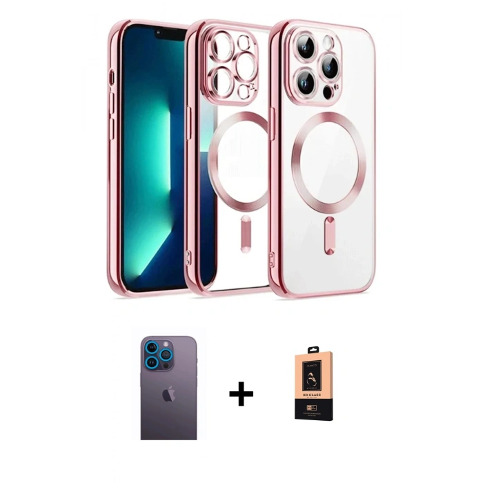 MARSİLYAN™- iPhone 13 Pro Max Kılıf Nova Işık Özel Seri - Şeffaf Maxco Cam Ekran Koruyucu + Neon Fosforlu Kamera Lens - MI