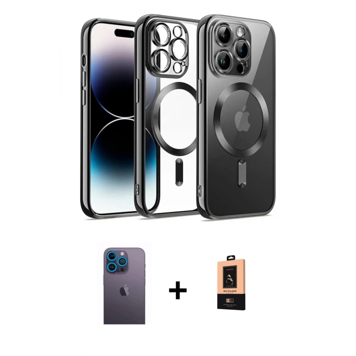 MARSİLYAN™- iPhone 13 Pro Max Kılıf Nova Işık Özel Seri - Şeffaf Maxco Cam Ekran Koruyucu + Neon Fosforlu Kamera Lens - MI