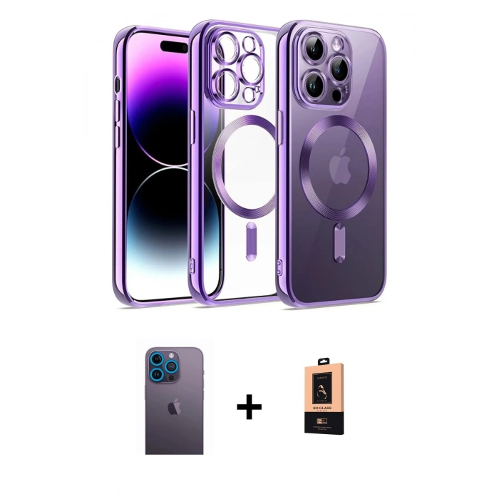 MARSİLYAN™- iPhone 13 Pro Max Kılıf Nova Işık Özel Seri - Şeffaf Maxco Cam Ekran Koruyucu + Neon Fosforlu Kamera Lens - MI