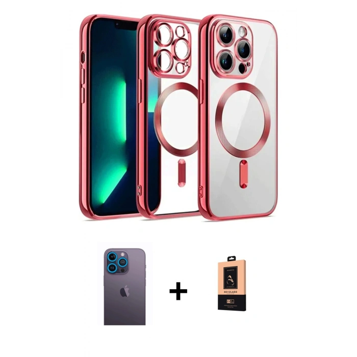 MARSİLYAN™- iPhone 13 Pro Max Kılıf Nova Işık Özel Seri - Şeffaf Maxco Cam Ekran Koruyucu + Neon Fosforlu Kamera Lens - MI