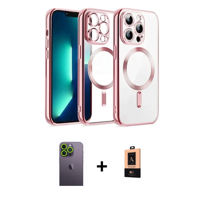 MARSİLYAN™- iPhone 13 Pro Max Kılıf Nova Işık Özel Seri - Şeffaf Maxco Cam Ekran Koruyucu + Neon Fosforlu Kamera Lens - YL