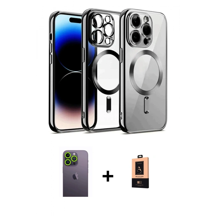 MARSİLYAN™- iPhone 13 Pro Max Kılıf Nova Işık Özel Seri - Şeffaf Maxco Cam Ekran Koruyucu + Neon Fosforlu Kamera Lens - YL