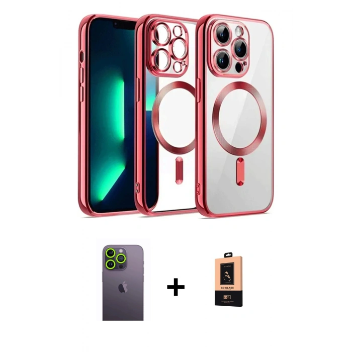 MARSİLYAN™- iPhone 13 Pro Max Kılıf Nova Işık Özel Seri - Şeffaf Maxco Cam Ekran Koruyucu + Neon Fosforlu Kamera Lens - YL