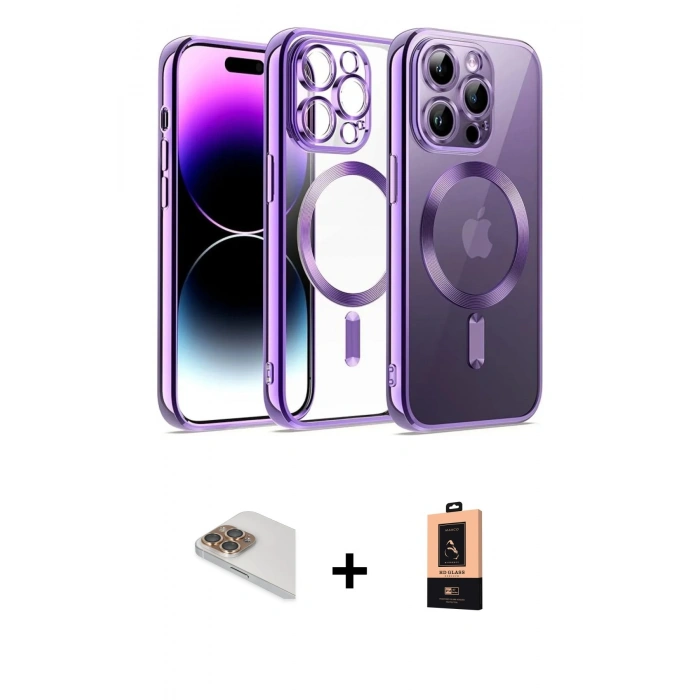 MARSİLYAN™- iPhone 13 Pro Max Kılıf Nova Işık Özel Seri - Şeffaf Maxco Cam Ekran Koruyucu + Pers Alüminyum Kamera Lens - GD