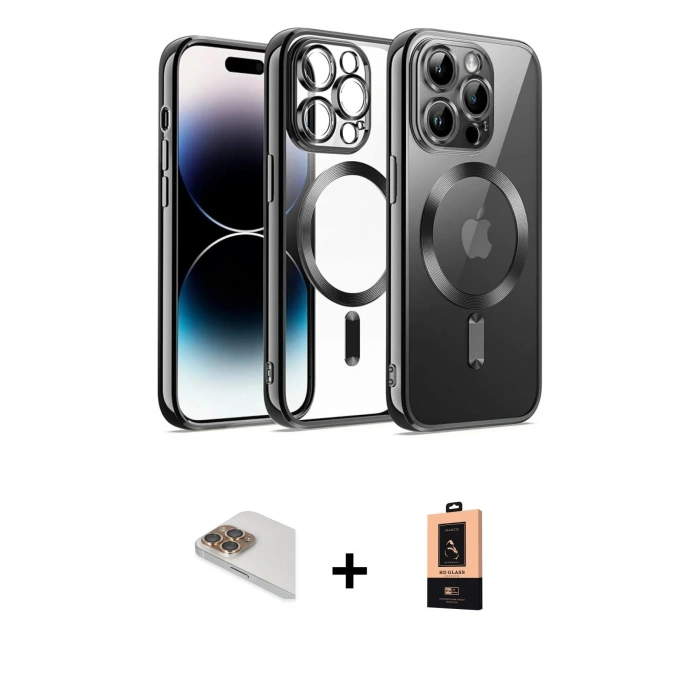 MARSİLYAN™- iPhone 13 Pro Max Kılıf Nova Işık Özel Seri - Şeffaf Maxco Cam Ekran Koruyucu + Pers Alüminyum Kamera Lens - GD