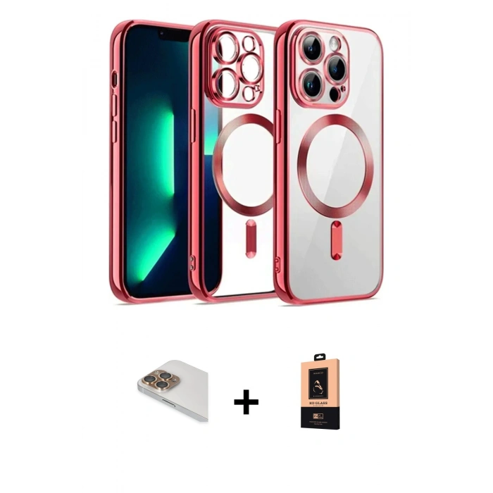 MARSİLYAN™- iPhone 13 Pro Max Kılıf Nova Işık Özel Seri - Şeffaf Maxco Cam Ekran Koruyucu + Pers Alüminyum Kamera Lens - GD
