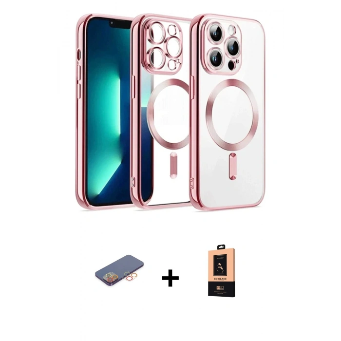 MARSİLYAN™- iPhone 13 Pro Max Kılıf Nova Işık Özel Seri - Şeffaf Maxco Cam Ekran Koruyucu + Renkli Kamera Lens Koruma Cam - TU
