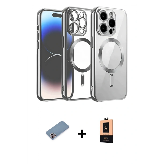 MARSİLYAN™- iPhone 13 Pro Max Kılıf Nova Işık Özel Seri - Şeffaf Maxco Cam Ekran Koruyucu + Shine Kamera Lens Koruma Cam - PE