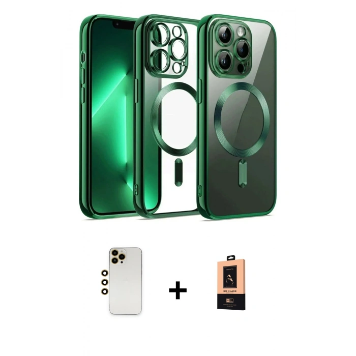 MARSİLYAN™- iPhone 13 Pro Max Kılıf Nova Işık Özel Seri - Şeffaf Maxco Cam Ekran Koruyucu + Shine Kamera Lens - GD