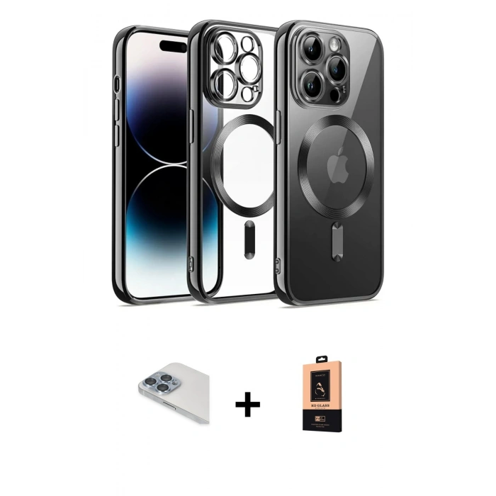 MARSİLYAN™- iPhone 13 Pro Max Kılıf Nova Işık Özel Seri - Şeffaf Maxco Cam Ekran Koruyucu + Sierra Blue Pers Alüminyum Kamera Lens