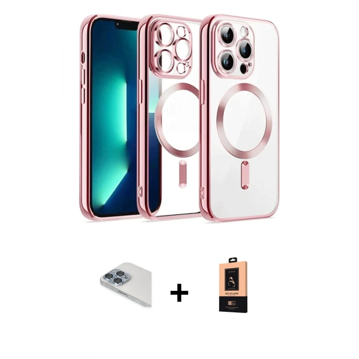 MARSİLYAN™- iPhone 13 Pro Max Kılıf Nova Işık Özel Seri - Şeffaf Maxco Cam Ekran Koruyucu + Sierra Blue Pers Alüminyum Kamera Lens