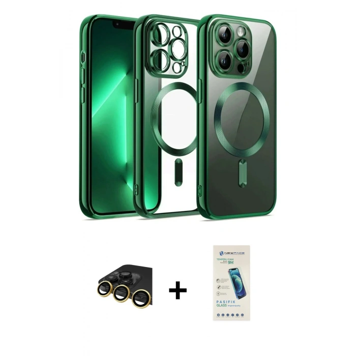 MARSİLYAN™- iPhone 13 Pro Max Kılıf Nova Işık Özel Seri - Şeffaf Pasifik Cam Ekran Koruyucu + Raze Metal Kamera Lens - GD