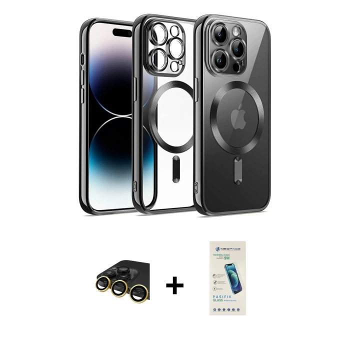 MARSİLYAN™- iPhone 13 Pro Max Kılıf Nova Işık Özel Seri - Şeffaf Pasifik Cam Ekran Koruyucu + Raze Metal Kamera Lens - GD