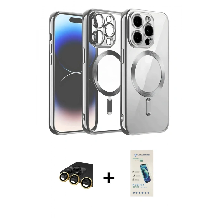 MARSİLYAN™- iPhone 13 Pro Max Kılıf Nova Işık Özel Seri - Şeffaf Pasifik Cam Ekran Koruyucu + Raze Metal Kamera Lens - GD