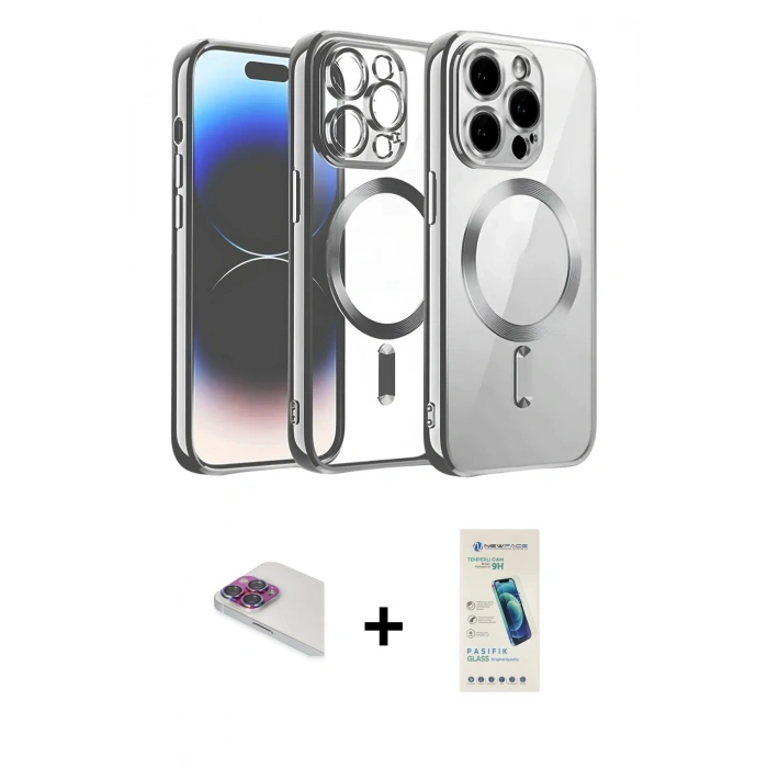 MARSİLYAN™- iPhone 13 Pro Max Kılıf Nova Işık Özel Seri - Şeffaf Pasifik Cam Ekran Koruyucu + Pers Alüminyum Kamera Lens - GI