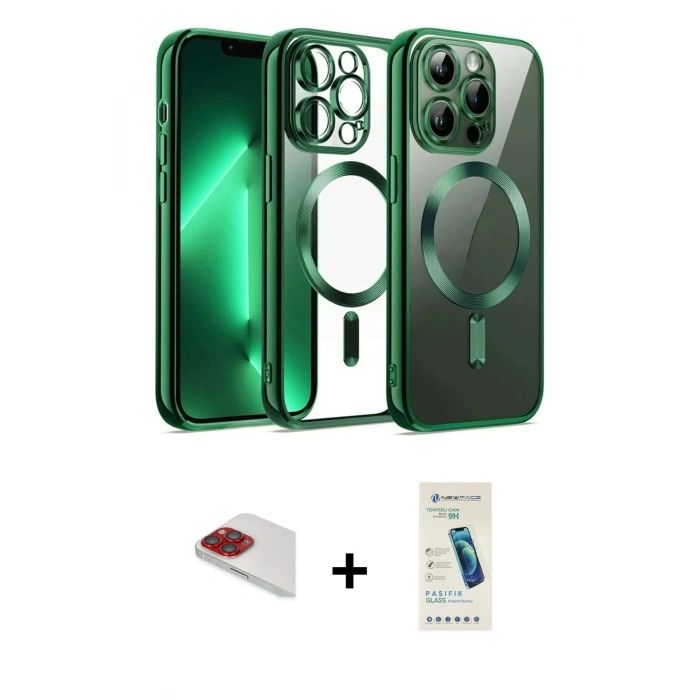 MARSİLYAN™- iPhone 13 Pro Max Kılıf Nova Işık Özel Seri - Şeffaf Pasifik Cam Ekran Koruyucu + Pers Alüminyum Kamera Lens - KI