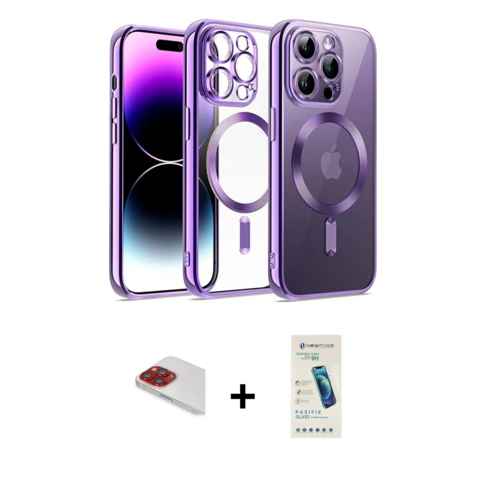 MARSİLYAN™- iPhone 13 Pro Max Kılıf Nova Işık Özel Seri - Şeffaf Pasifik Cam Ekran Koruyucu + Pers Alüminyum Kamera Lens - KI