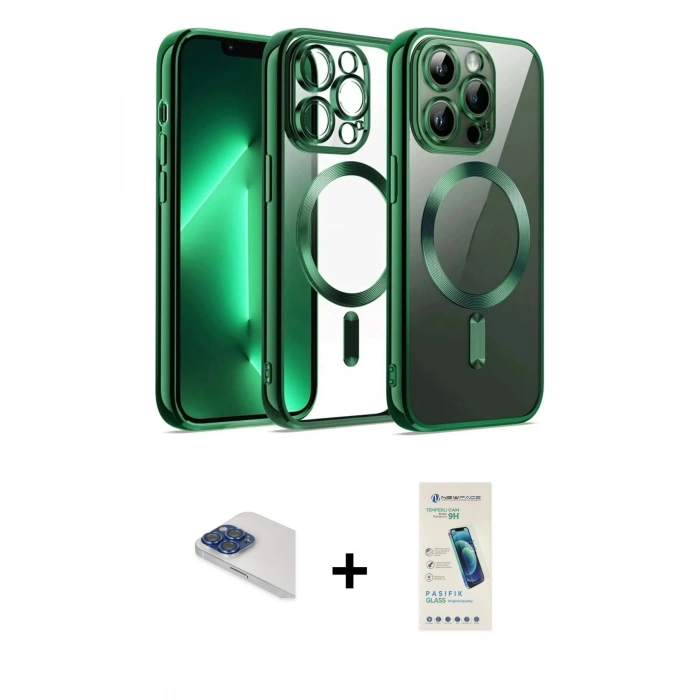 MARSİLYAN™- iPhone 13 Pro Max Kılıf Nova Işık Özel Seri - Şeffaf Pasifik Cam Ekran Koruyucu + Pers Alüminyum Kamera Lens - LT