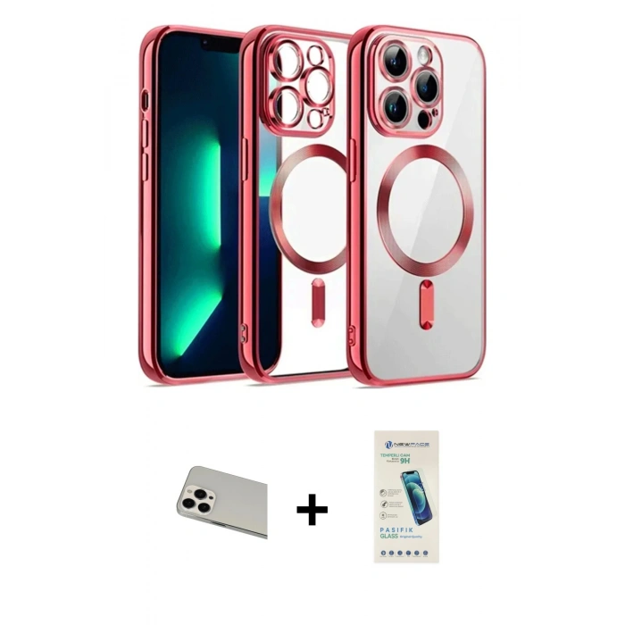 MARSİLYAN™- iPhone 13 Pro Max Kılıf Nova Işık Özel Seri - Şeffaf Pasifik Cam Ekran Koruyucu + Rainbow Kamera Lens Koruma Cam - BZ
