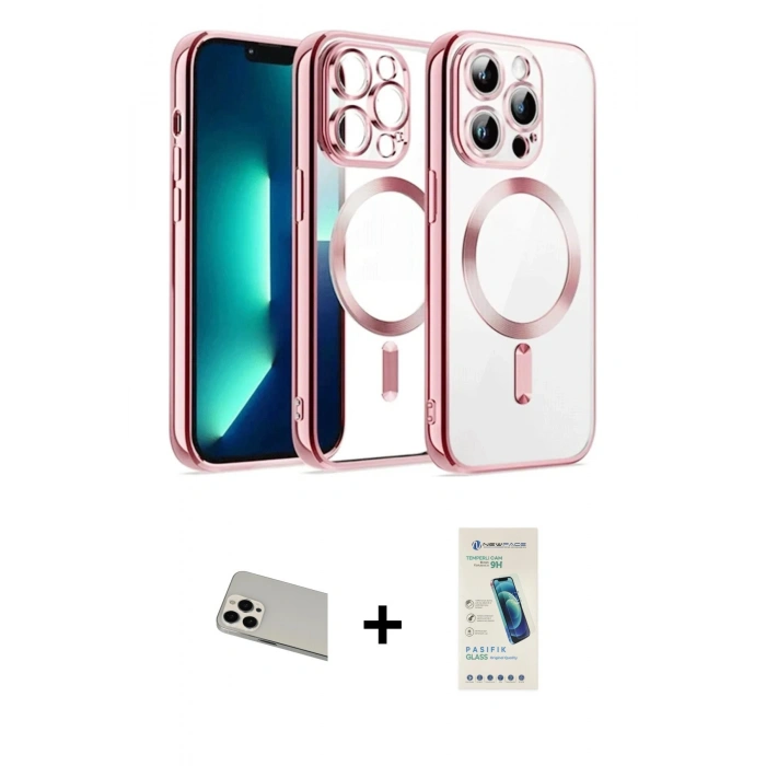 MARSİLYAN™- iPhone 13 Pro Max Kılıf Nova Işık Özel Seri - Şeffaf Pasifik Cam Ekran Koruyucu + Rainbow Kamera Lens Koruma Cam - BZ