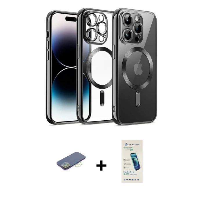 MARSİLYAN™- iPhone 13 Pro Max Kılıf Nova Işık Özel Seri - Şeffaf Pasifik Cam Ekran Koruyucu + Renkli Kamera Lens Koruma Cam - YL