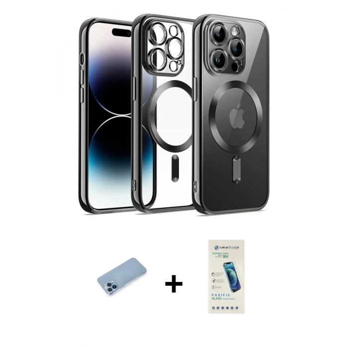 MARSİLYAN™- iPhone 13 Pro Max Kılıf Nova Işık Özel Seri - Şeffaf Pasifik Cam Ekran Koruyucu + Shine Kamera Lens Koruma Cam - MI