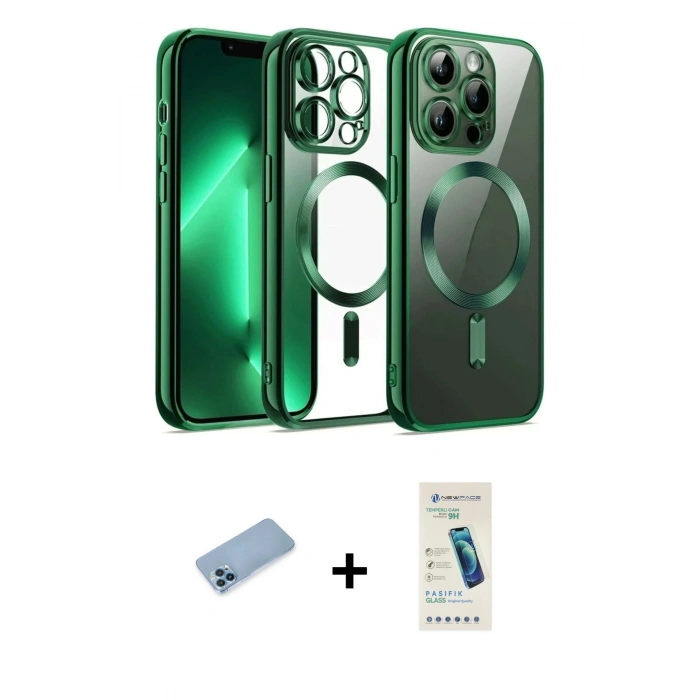MARSİLYAN™- iPhone 13 Pro Max Kılıf Nova Işık Özel Seri - Şeffaf Pasifik Cam Ekran Koruyucu + Shine Kamera Lens Koruma Cam - MI