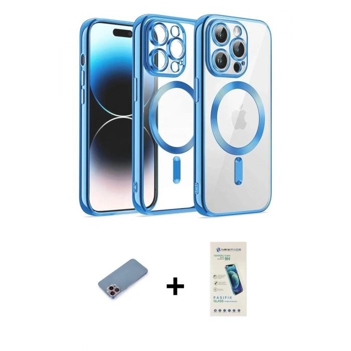 MARSİLYAN™- iPhone 13 Pro Max Kılıf Nova Işık Özel Seri - Şeffaf Pasifik Cam Ekran Koruyucu + Shine Kamera Lens Koruma Cam - PE