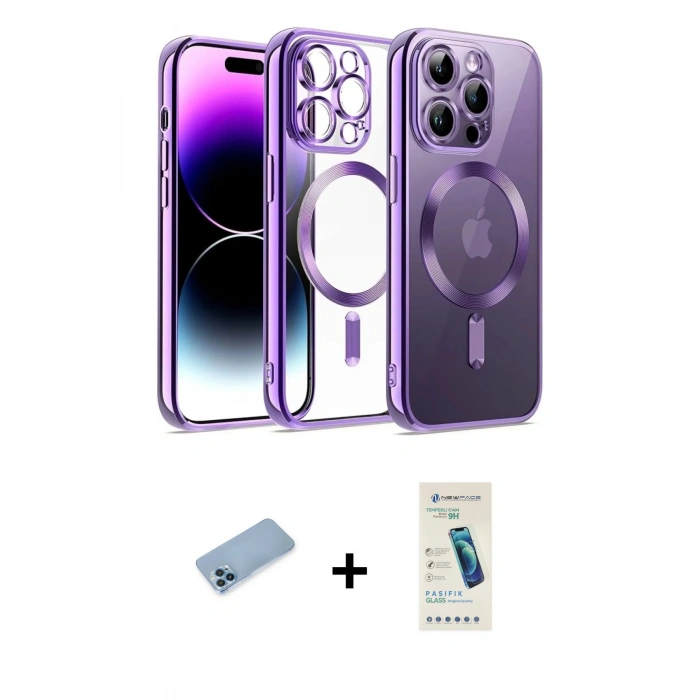 MARSİLYAN™- iPhone 13 Pro Max Kılıf Nova Işık Özel Seri - Şeffaf Pasifik Cam Ekran Koruyucu + Shine Kamera Lens Koruma Cam - MI