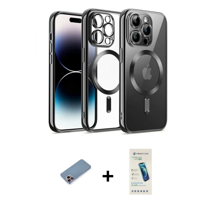 MARSİLYAN™- iPhone 13 Pro Max Kılıf Nova Işık Özel Seri - Şeffaf Pasifik Cam Ekran Koruyucu + Shine Kamera Lens Koruma Cam - PE