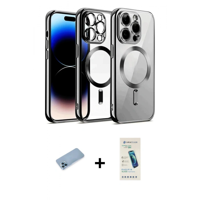 MARSİLYAN™- iPhone 13 Pro Max Kılıf Nova Işık Özel Seri - Şeffaf Pasifik Cam Ekran Koruyucu + Shine Kamera Lens Koruma Cam - MI