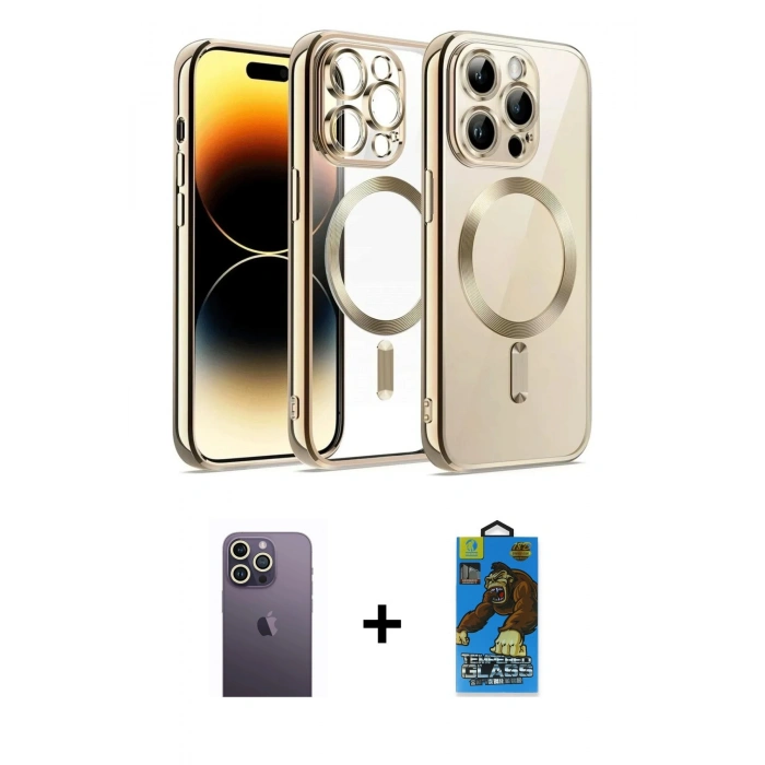 MARSİLYAN™- iPhone 13 Pro Max Kılıf Nova Işık Özel Seri - Siyah 18D Cam Ekran Koruyucu + Neon Fosforlu Kamera Lens - BZ