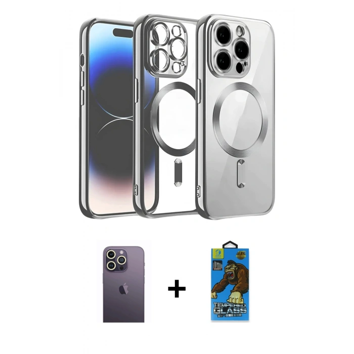 MARSİLYAN™- iPhone 13 Pro Max Kılıf Nova Işık Özel Seri - Siyah 18D Cam Ekran Koruyucu + Neon Fosforlu Kamera Lens - BZ