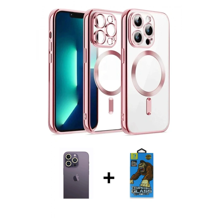 MARSİLYAN™- iPhone 13 Pro Max Kılıf Nova Işık Özel Seri - Siyah 18D Cam Ekran Koruyucu + Neon Fosforlu Kamera Lens - BZ