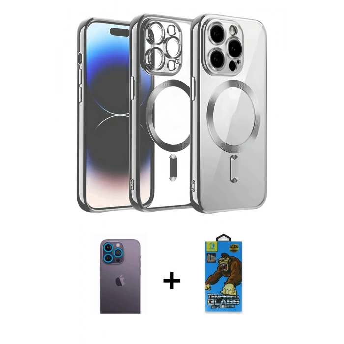 MARSİLYAN™- iPhone 13 Pro Max Kılıf Nova Işık Özel Seri - Siyah 18D Cam Ekran Koruyucu + Neon Fosforlu Kamera Lens - MI