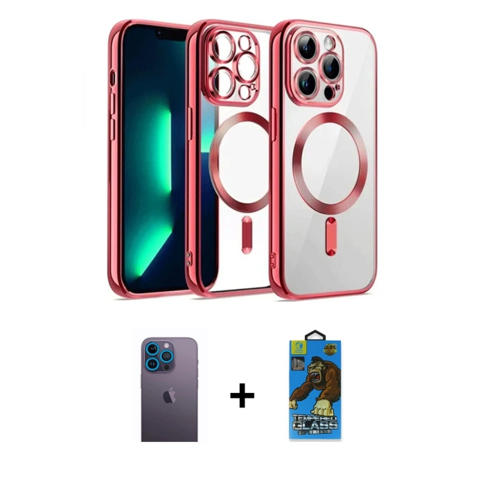 MARSİLYAN™- iPhone 13 Pro Max Kılıf Nova Işık Özel Seri - Siyah 18D Cam Ekran Koruyucu + Neon Fosforlu Kamera Lens - MI