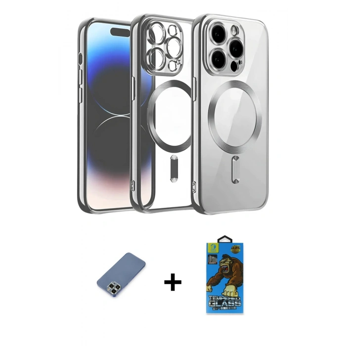 MARSİLYAN™- iPhone 13 Pro Max Kılıf Nova Işık Özel Seri - Siyah 18D Cam Ekran Koruyucu + Metal Kamera Lens Koruma Cam - AKYL