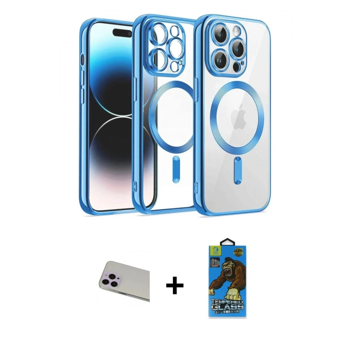 MARSİLYAN™- iPhone 13 Pro Max Kılıf Nova Işık Özel Seri - Siyah 18D Cam Ekran Koruyucu + Rainbow Kamera Lens Koruma Cam - MR