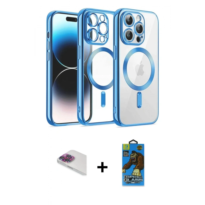 MARSİLYAN™- iPhone 13 Pro Max Kılıf Nova Işık Özel Seri - Siyah 18D Cam Ekran Koruyucu + Pers Alüminyum Kamera Lens - GI