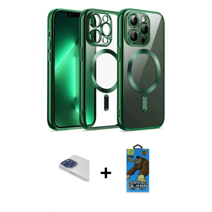 MARSİLYAN™- iPhone 13 Pro Max Kılıf Nova Işık Özel Seri - Siyah 18D Cam Ekran Koruyucu + Pers Alüminyum Kamera Lens - LT