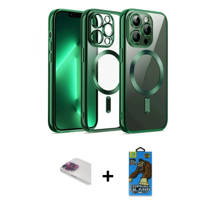 MARSİLYAN™- iPhone 13 Pro Max Kılıf Nova Işık Özel Seri - Siyah 18D Cam Ekran Koruyucu + Pers Alüminyum Kamera Lens - GI