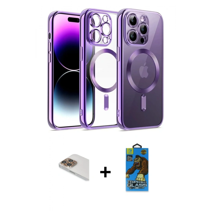 MARSİLYAN™- iPhone 13 Pro Max Kılıf Nova Işık Özel Seri - Siyah 18D Cam Ekran Koruyucu + Pers Alüminyum Kamera Lens - GD