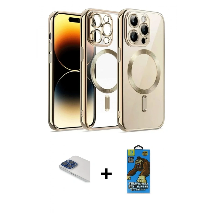 MARSİLYAN™- iPhone 13 Pro Max Kılıf Nova Işık Özel Seri - Siyah 18D Cam Ekran Koruyucu + Pers Alüminyum Kamera Lens - LT