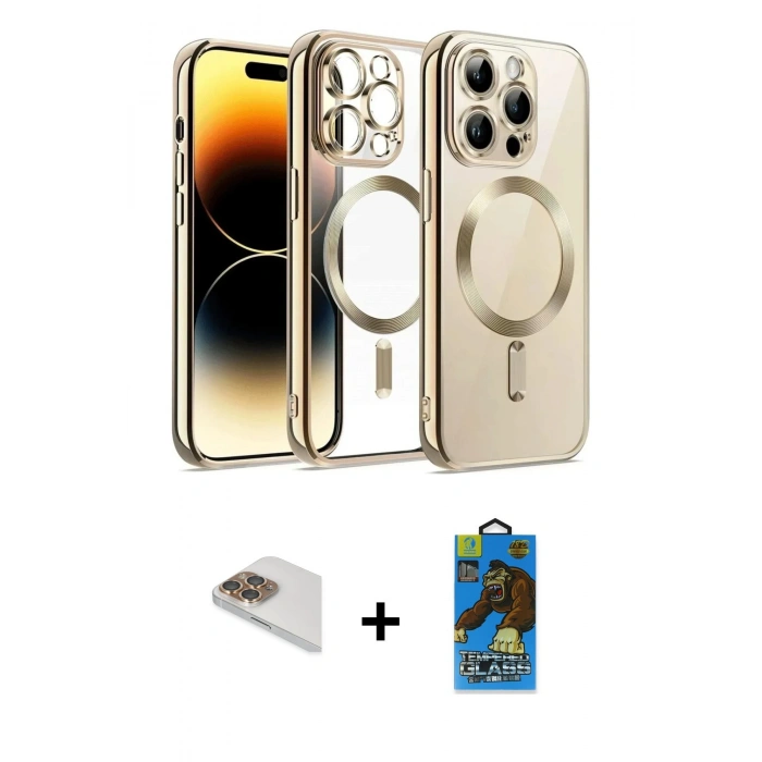 MARSİLYAN™- iPhone 13 Pro Max Kılıf Nova Işık Özel Seri - Siyah 18D Cam Ekran Koruyucu + Pers Alüminyum Kamera Lens - GD