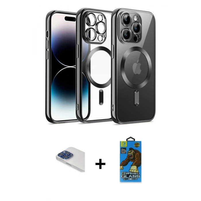 MARSİLYAN™- iPhone 13 Pro Max Kılıf Nova Işık Özel Seri - Siyah 18D Cam Ekran Koruyucu + Pers Alüminyum Kamera Lens - LT